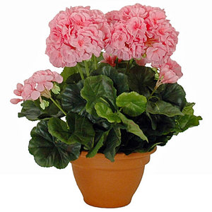 Kunstplant Geranium Roze - H 38cm - Keramiek sierpot - Mica Decorations