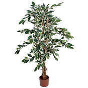 Kunstplant Ficus Hawaii Groen-bont - H 110cm - Kunststof pot - Mica Decorations