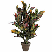 Kunstplant Croton Groen - H 73cm - Keramiek sierpot - Mica Decorations