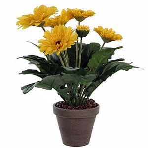 Kunstplant Gerbera Geel - H 35cm - Keramiek sierpot - Mica Decorations