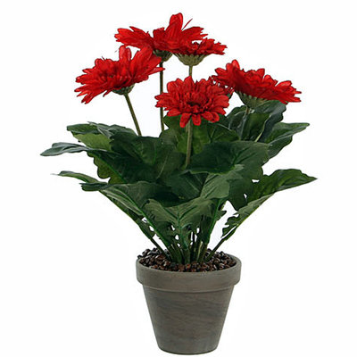 Künstliche Pflanze Gerbera Rot - H 35cm - Keramiktopf - Mica Decorations