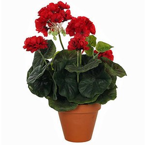 Kunstplant Geranium Rood - H 34cm - Keramiek sierpot - Mica Decorations