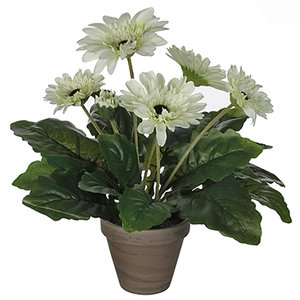 Künstliche Pflanze Gerbera Weiß - H 35cm - Keramiktopf - Mica Decorations