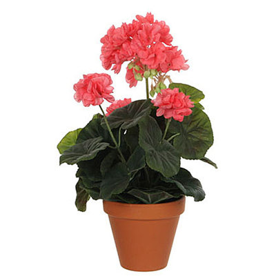 Kunstplant Geranium Zalm - H 34cm - Keramiek sierpot - Mica Decorations