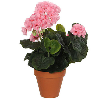 Kunstplant Geranium Roze - H 34cm - Keramiek sierpot - Mica Decorations