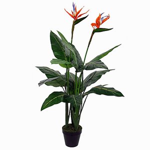 Künstliche Pflanze Strelitzia Orange - H 110 cm - Kunststofftopf - Mica Decorations