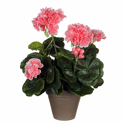 Kunstplant Geranium lichtroze - H 34cm - Keramiek sierpot - Mica Decorations