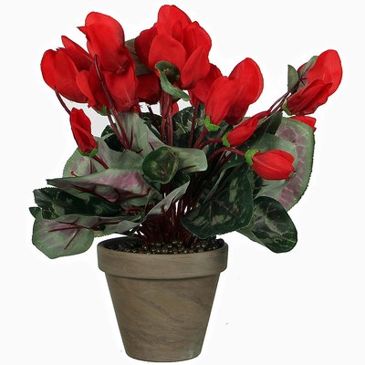 Kunstplant Cyclaam Rood - H 30cm - Keramiek sierpot - Mica Decorations