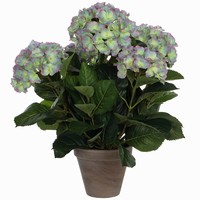 Kunstplant Hortensia Lichtpaars- H 45cm - Keramiek sierpot - Mica Decorations