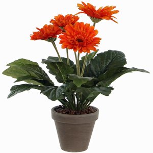 Künstliche Pflanze Gerbera Orange - H 35cm - Keramiktopf - Mica Decorations