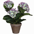 Kunstplant Hortensia Lichtpaars - H 40cm - Keramiek sierpot - Mica Decorations