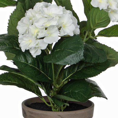 Kunstplant Hortensia Wit - H 40cm - Keramiek sierpot - Mica Decorations