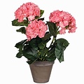 Kunstplant Hortensia Roze - H 40cm - Keramiek sierpot - Mica Decorations