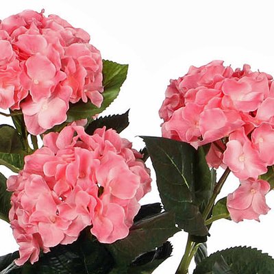 Kunstplant Hortensia Roze - H 40cm - Keramiek sierpot - Mica Decorations