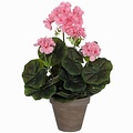 Kunstplant Geranium Roze - H 34cm - Keramiek sierpot - Mica Decorations