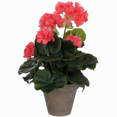 Kunstplant Geranium Zalm - H 34cm - Keramiek sierpot - Mica Decorations