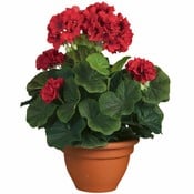 Kunstplant Geranium Rood - H 35cm - Keramiek sierpot - Mica Decorations