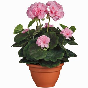 Kunstplant Geranium Roze - H 35cm - Keramiek sierpot - Mica Decorations