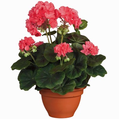 Kunstplant Geranium Zalm - H 35cm - Keramiek sierpot - Mica Decorations