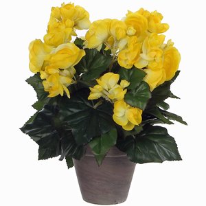 Kunstplant Begonia Geel - H 30cm - Keramiek sierpot - Mica Decorations