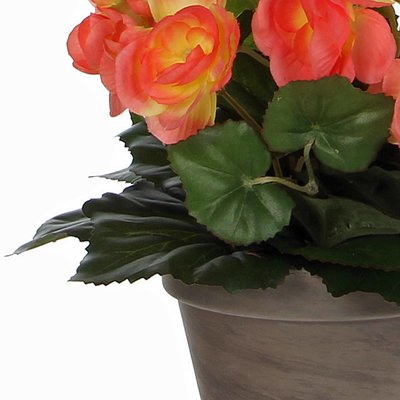 Kunstplant Begonia Zalm - H 30cm - Keramiek sierpot - Mica Decorations