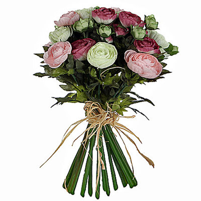 Kunstbloemen Ranonkel boeket Roze-Wit - H 35cm - Mica Decorations