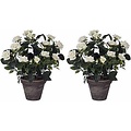 2 stuks - Kunstplant Rozenstruik Wit - H 33cm - Keramiek sierpot - Mica Decorations