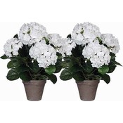 2 Stück - Künstliche Pflanze Hortensie Weiß - H 45 cm - Keramiktopf - Mica Decorations