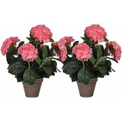 2 stuks - Kunstplant Hortensia Roze - H 45cm - Keramiek sierpot - Mica Decorations