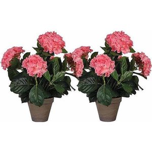 2 Stück - Künstliche Pflanze Hortensie Rosa - H 45 cm - Keramiktopf - Mica Decorations