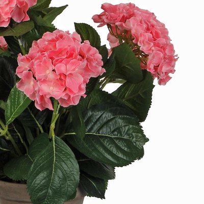 2 stuks - Kunstplant Hortensia Roze - H 45cm - Keramiek sierpot - Mica Decorations