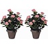 2 stuks - Kunstplant Rozenstruik Roze - H 33cm - Keramiek sierpot - Mica Decorations