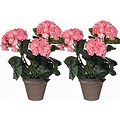 2 Stück - Künstliche Pflanze Hortensie Rosa - H 40 cm - Keramiktopf - Mica Decorations