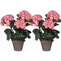 2 stuks - Kunstplant Hortensia Roze - H 40cm - Keramiek sierpot - Mica Decorations