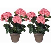 2 stuks - Kunstplant Hortensia Roze - H 40cm - Keramiek sierpot - Mica Decorations