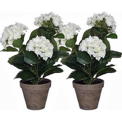 2 Stück - Künstliche Pflanze Hortensie Weiß - H 40 cm - Keramiktopf - Mica Decorations