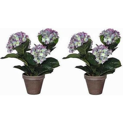 2 Stück - Künstliche Pflanze Hortensie Blau - H 40 cm - Keramiktopf - Mica Decorations