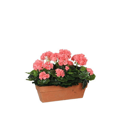 Kunstplant Geranium Zalmroze - H 40cm - Zandcement sierpot - Mica Decorations
