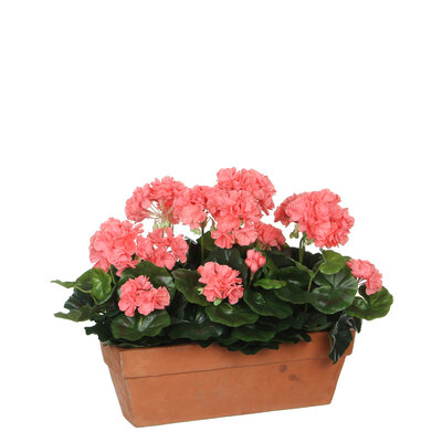 Kunstplant Geranium Zalmroze - H 40cm - Zandcement sierpot - Mica Decorations
