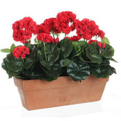 Kunstplant Geranium Rood - H 40cm - Zandcement sierpot - Mica Decorations