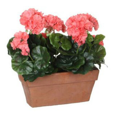 Kunstplant Geranium Zalmroze - H 40cm - Zandcement sierpot - Mica Decorations