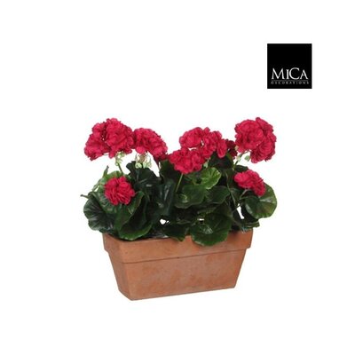 Kunstplant Geranium Donkerroze - H 40cm - Zandcement sierpot - Mica Decorations
