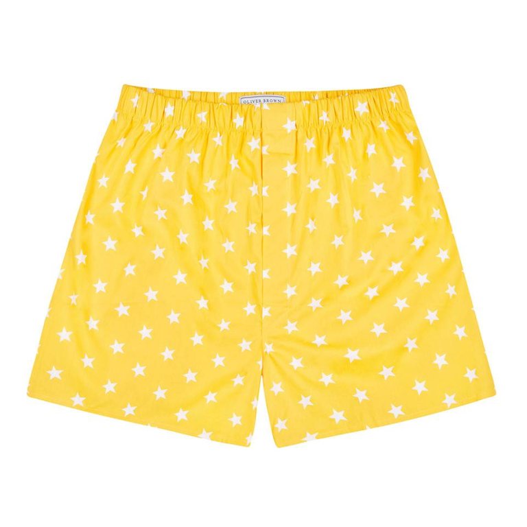 Cotton Boxer Shorts, Stars - Yellow