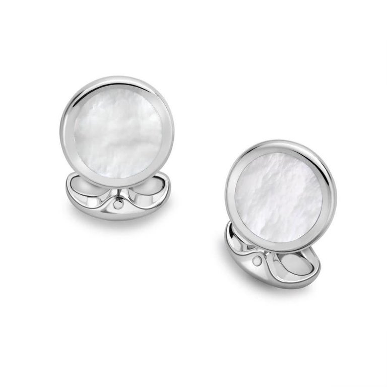 Sterling Silver Round Cufflinks with Mother of Pearl