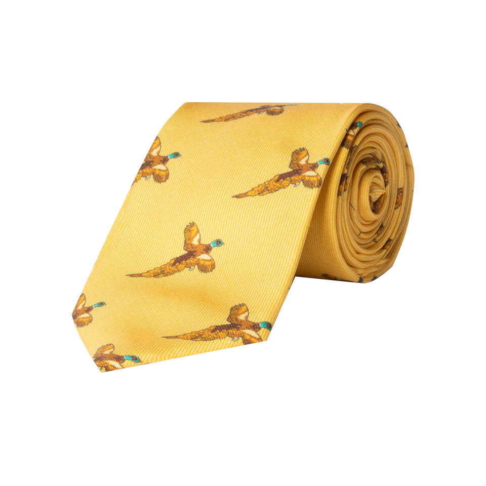 Oliver Brown Silk Tie, Flying pheasant - Yellow - Oliver Brown