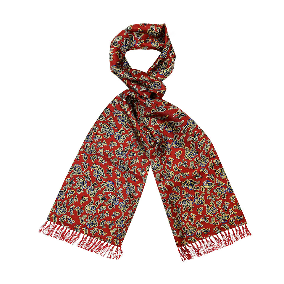 Oliver Brown Wool & Silk Scarf, Paisley - Red - Oliver Brown