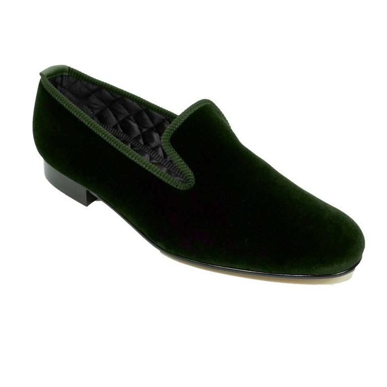 Monogrammed Velvet Slippers - Green