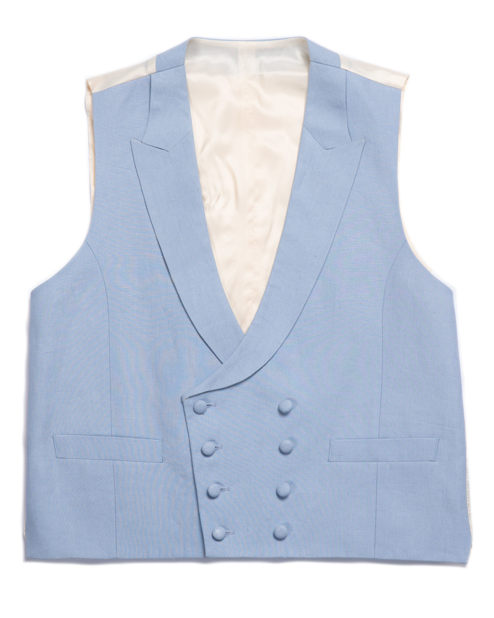Oliver Brown Double Breasted Linen Waistcoat - Pale Blue - Oliver Brown