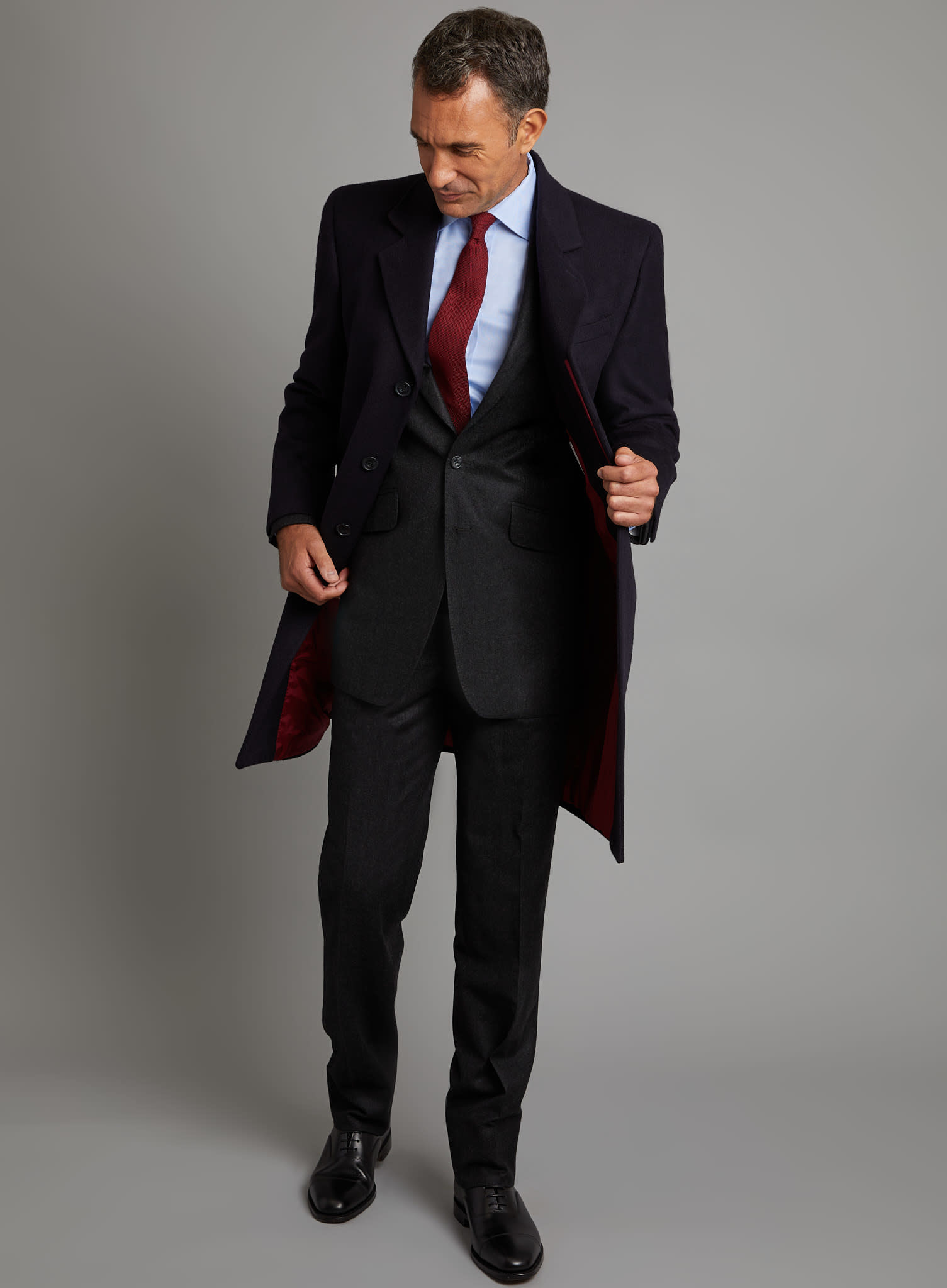 Oliver Brown Single Breasted Cashmere Blend Overcoat Navy Oliver Brown