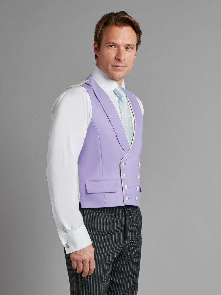 Double Breasted Wool Waistcoat with Piping- Mauve